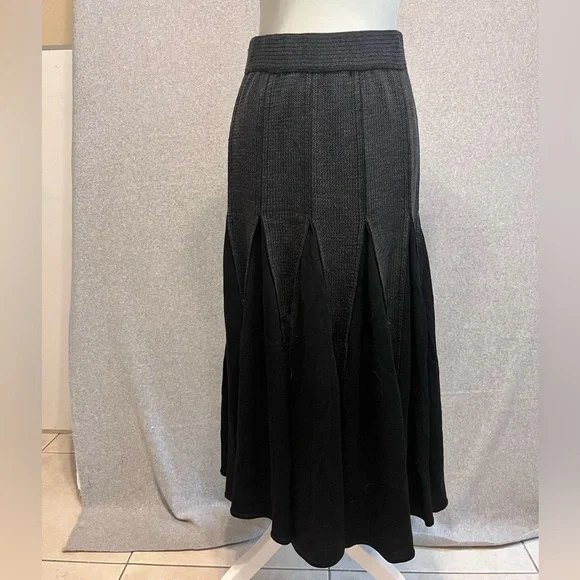 Fusun Merino Wool Skirt Women’s Size S Art to Wear A-line Black Gray Midi Ankle - Picture 4 of 12